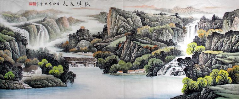 山水瀑布畫